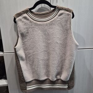 Unk Beige and Brown Fuzzy Sleeveless Vest